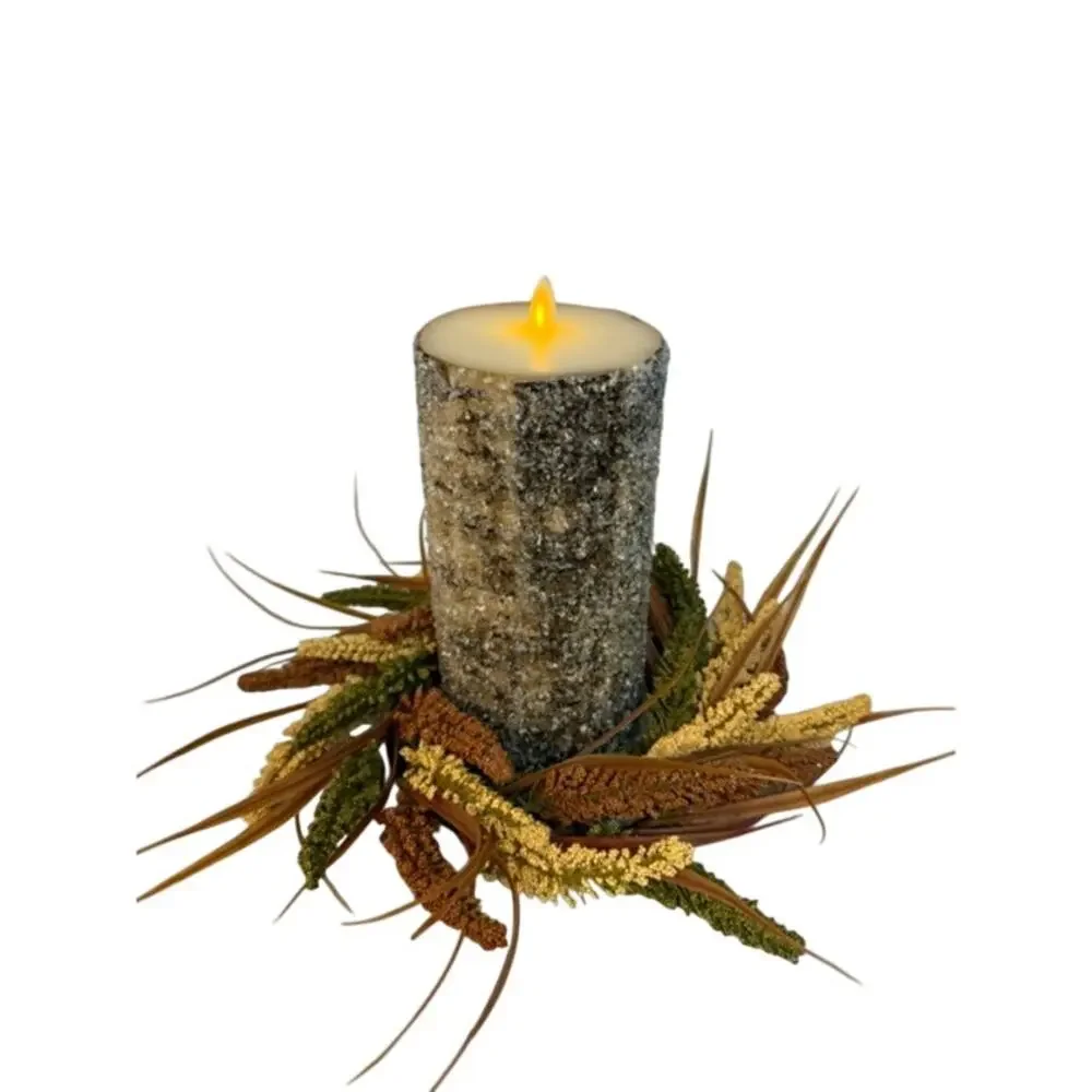 Pottery Barn Premium Flickering Flameless Wax Pillar Candle w/ wreath 8